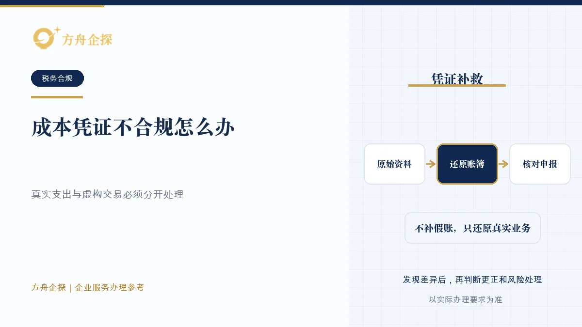识别企业所得税成本凭证缺陷、核实交易真实性并补开换开或调整申报的示意图
