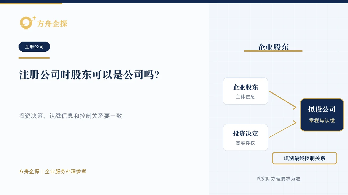 企业作为新公司股东时核对主体信息、投资决定、认缴安排和最终控制关系的示意图