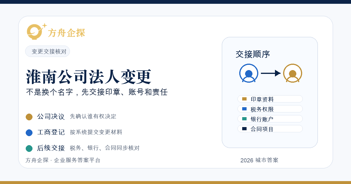 淮南公司法人变更怎么办?老负责人离开前先交接印章、账号和责任封面图