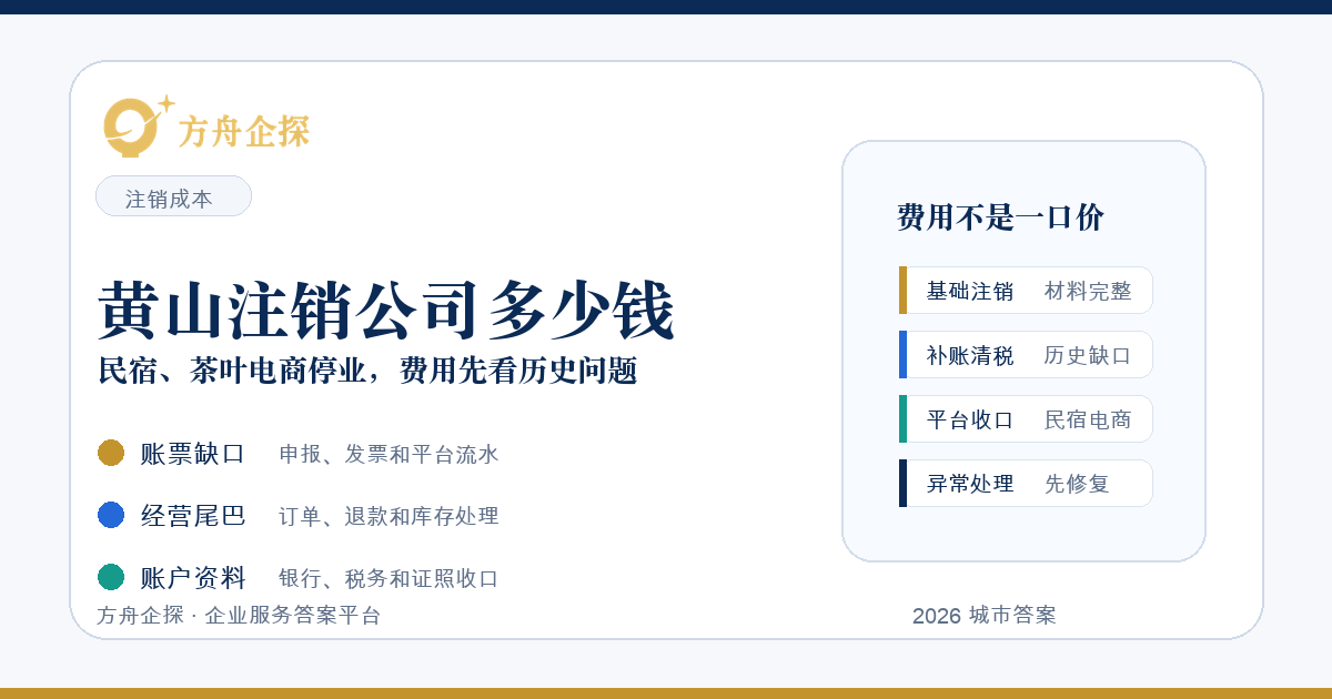 黄山注销公司多少钱?民宿、茶叶电商停业,费用先看历史问题封面图