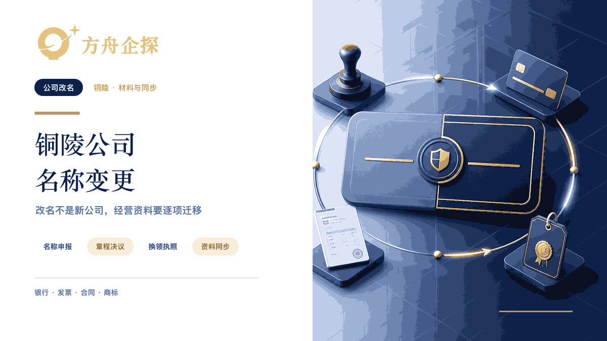 铜陵公司名称变更资料和改名后信息更新的方舟企探蓝金工商变更主题封面