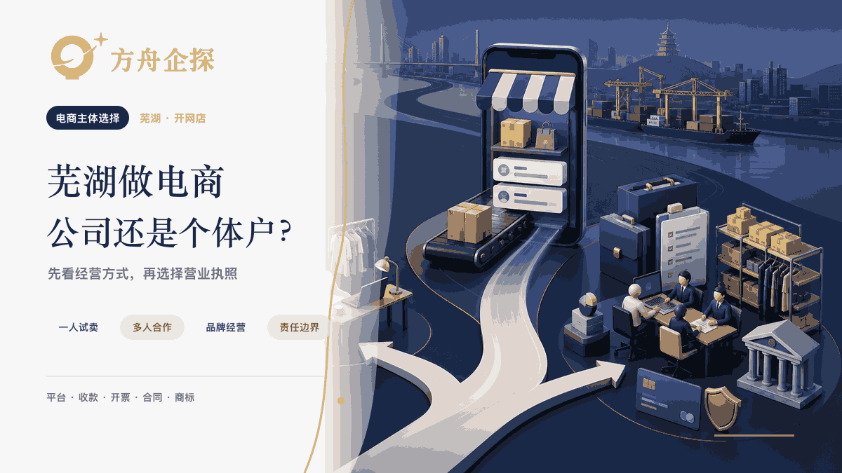 芜湖做电商注册公司还是个体户的方舟企探蓝金经营主体决策主题封面