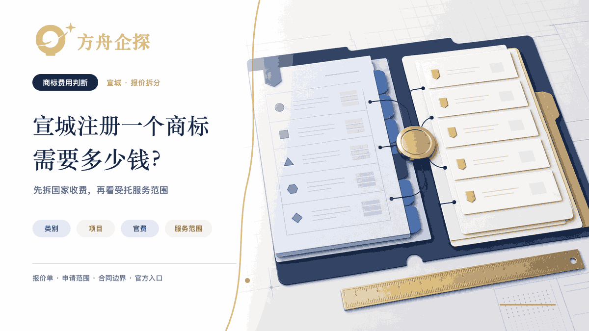 宣城注册一个商标需要多少钱的方舟企探蓝金商标费用拆分主题封面
