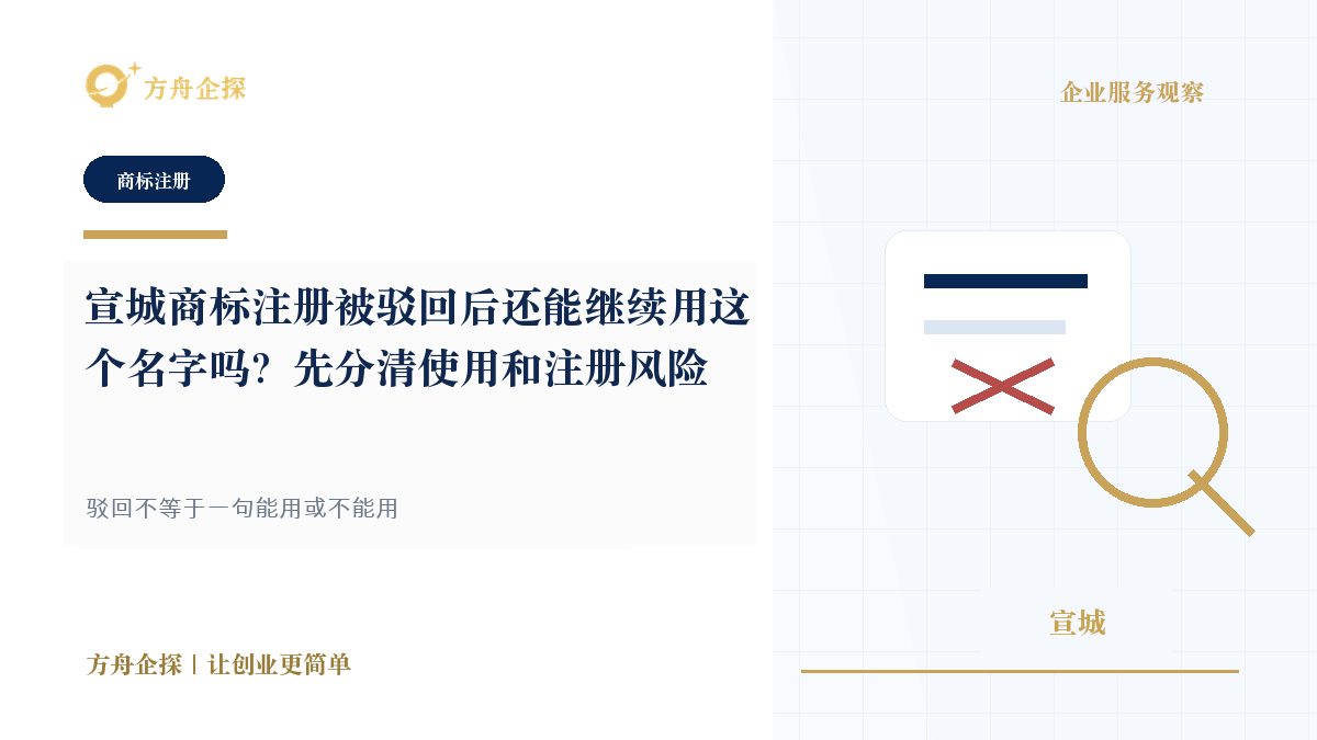 宣城商标注册被驳回后还能继续用这个名字吗?先分清使用和注册风险封面图